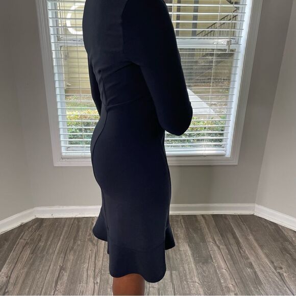 Boston Proper Knee Length Fluted Flare Fishtail Long sleeved V Neck Dress LBD - Picture 11 of 14